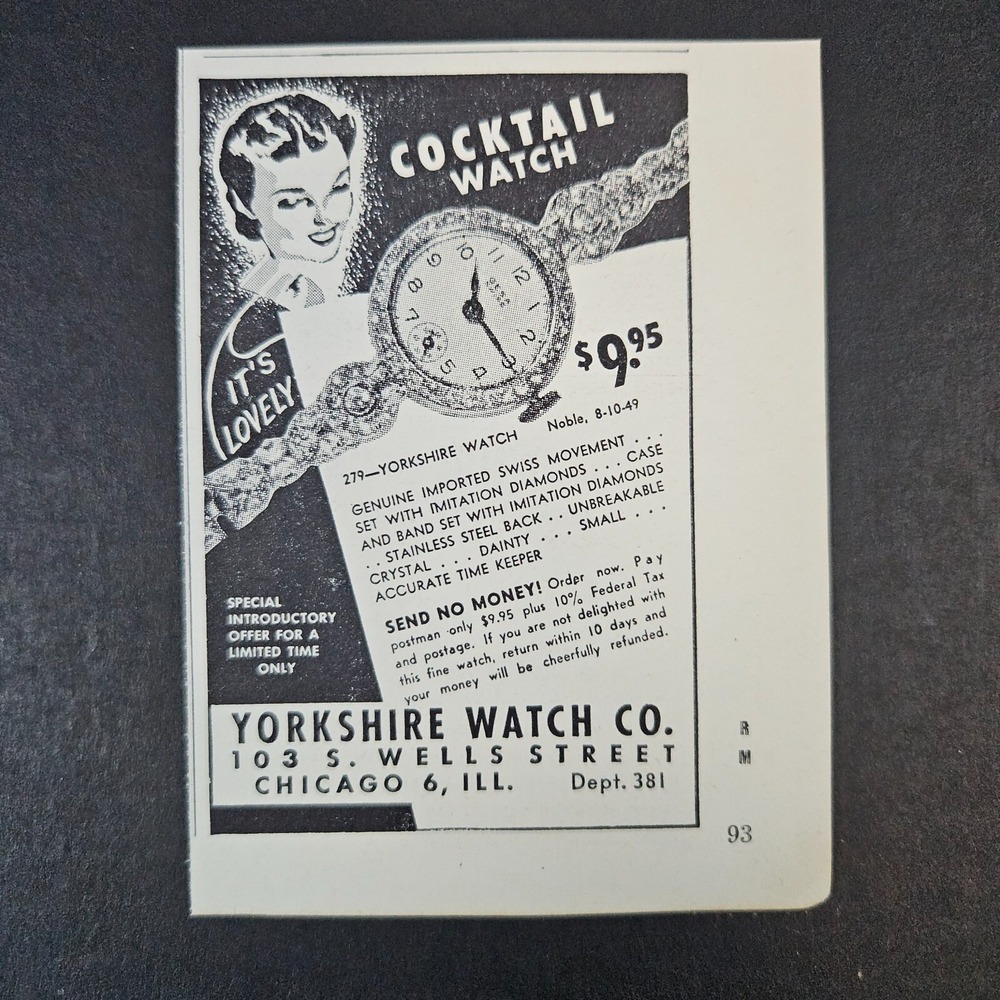 1949 Yorkshire Watch‎ Co Cocktail Women Vintage Print Ad Chicago IL Smiling Lady